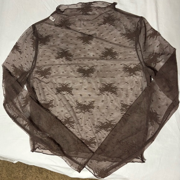 Aerie Sheer Brown Lace Top - Picture 1 of 3